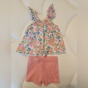 Isaac Mizrahi Floral Top and Coral Shorts Set